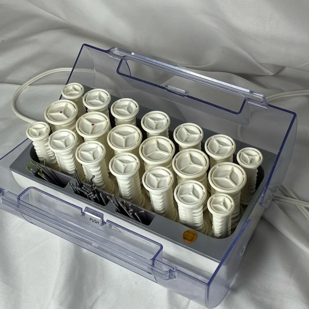 Vintage Vidal Sassoon White Heated Hair Rollers Set with bed head moose free